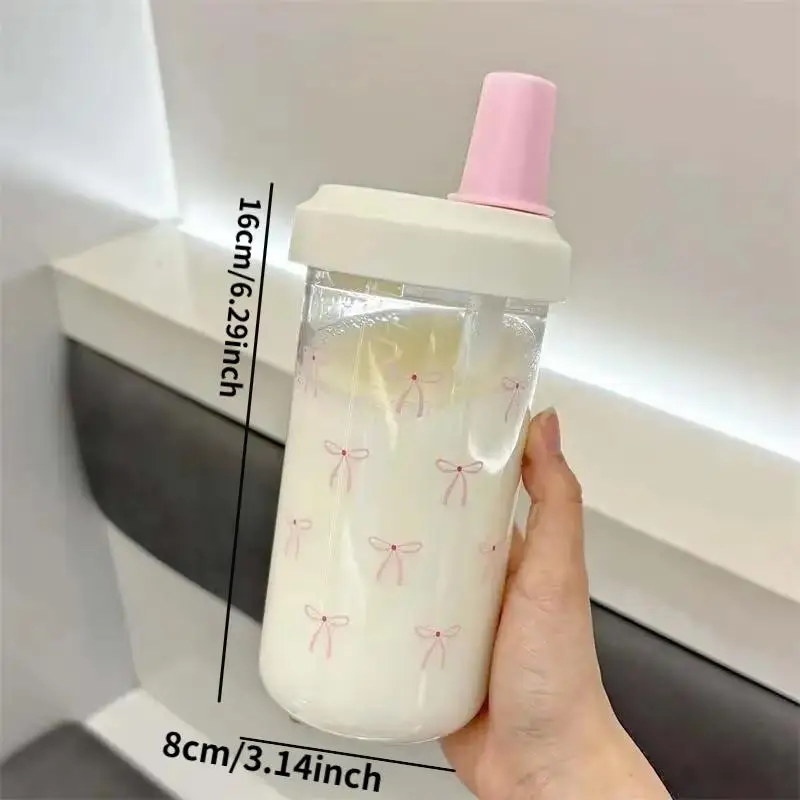 500/700ml Portable Plastic Bowknot Water Cup with Straw,Cute Coffee Pearl Milk Tea Drink Cup,Large Capacity Student Water Bottle - Image 6
