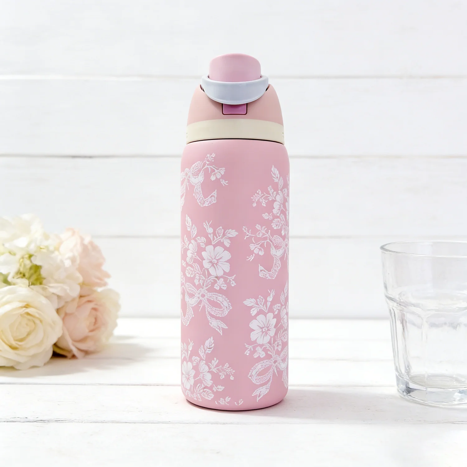 Owalaa Pink Lace Butterfly 32oz/945ml Stainless Steel Water Bottle with Straw Insulated Hot Cold for Leisure Work Sports Gift - Image 4