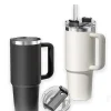 40oz flat bottomed cup with handle and straw lid, stainless steel double-layer to keep drinks hot and cold travel cup
