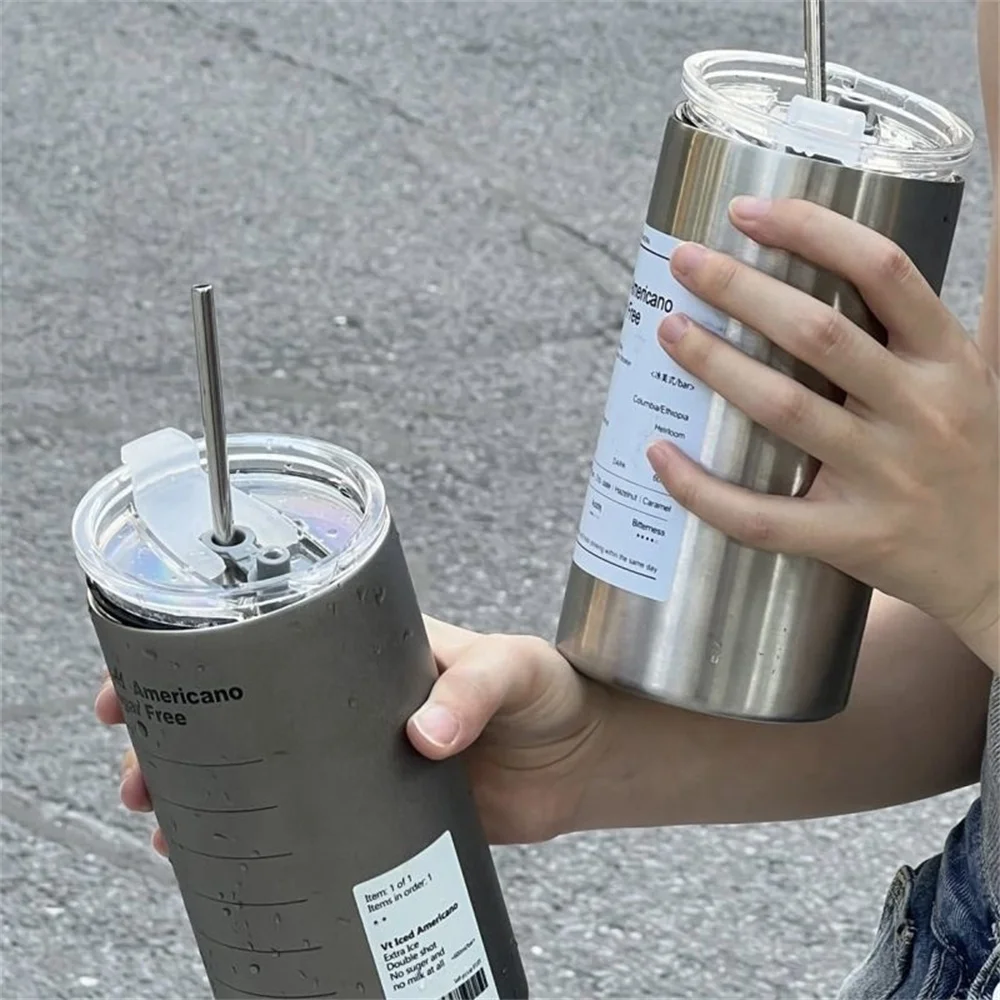 600ml Thermos Portable Stainless Steel Coffee Cup Thermos Bottle with Straw Insulation Drinkware Does Not Contain BPA - Image 5