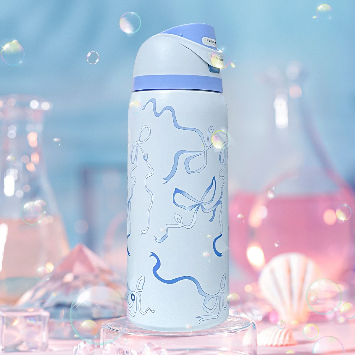 Owalaa Blue butterfly Water bottle 32oz,945ML,with straw,heat preservation time more than 24 hours,camping,work,indoor - Image 3