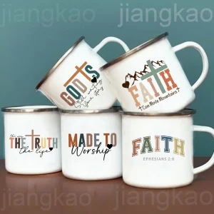 Christian Psalm Jesus God Faith Pattern Printed Mugs Coffee Cups Drinks Water Cup Enamel Camping Mug Handle Drinkware Best Gift
