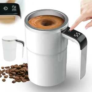 Self Stirring Mug, Rechargeable Auto Magnetic Coffee Mug with Digital Display, Mixing Cup for Milk/Cocoa at Office/Kitchen ﻿