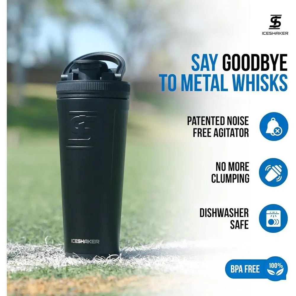 Insulated Stainless Steel Shaker Bottle | 26oz, Black | Cold or 30+ Hours | Insulated Cup with Built-in Agitator | Odor-free Bot - Image 4