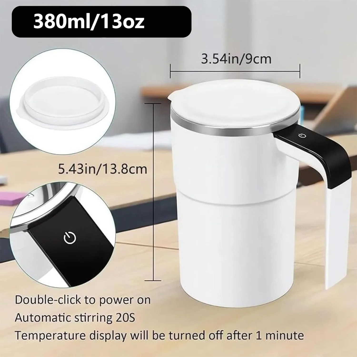 Self Stirring Mug, Rechargeable Auto Magnetic Coffee Mug with Digital Display, Mixing Cup for Milk/Cocoa at Office/Kitchen - Image 2
