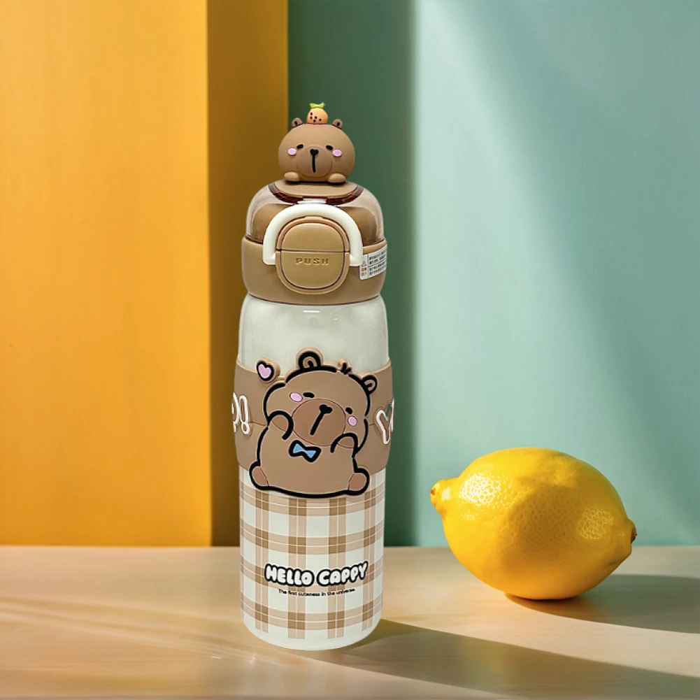 520ml Capybara Anime Kids Mug with Lid & Silicone Straw Kawaii Sports Water Bottle Vacuum Insulated Tumbler for Children - Image 3
