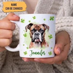 Personalized Gifts Boxer Lover - With Lucky Four Leaf Clover Custom Ceramic Coffee Mug Cup 11oz 15oz - Cute Dog Lover For Women