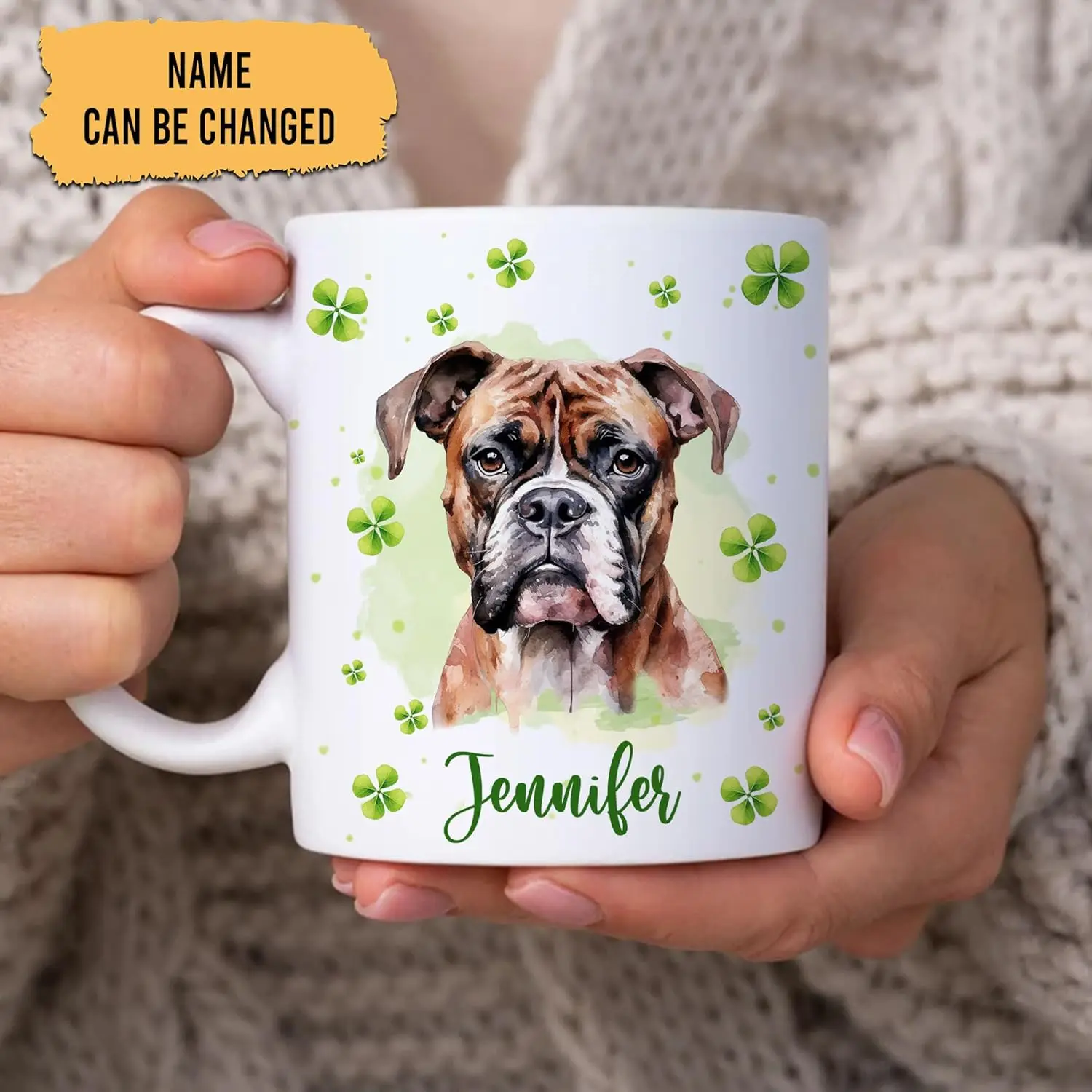 Personalized Gifts Boxer Lover - With Lucky Four Leaf Clover Custom Ceramic Coffee Mug Cup 11oz 15oz - Cute Dog Lover For Women