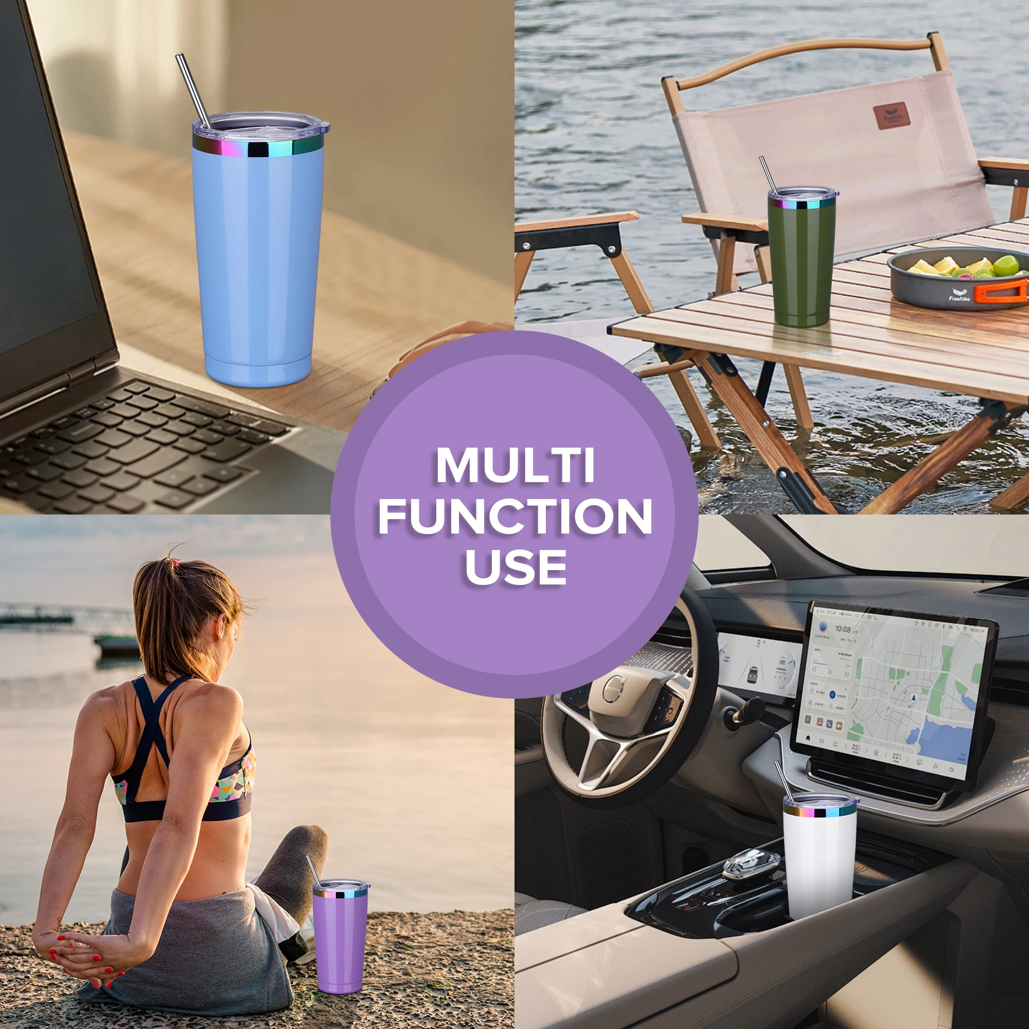 12 Pack 20 oz Stainless Steel Tumblers Bulk, Insulated Travel Cup with Lid,fit laser engraving,Car Cupholder(Assorted Colors) - Image 6