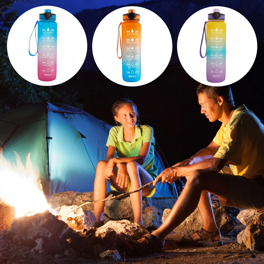 Water Bottle with Silicon Straw Drink Cup Supplies Yellow Blue Purple - Image 2