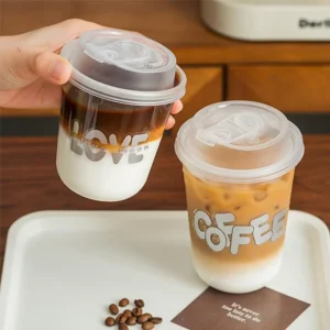 12oz Clear PET Cup with Flip Lid, Customizable for Coffee Shop,Valentine's Day Gifts, Best Wishes Messages, Leak-Proof & Durable