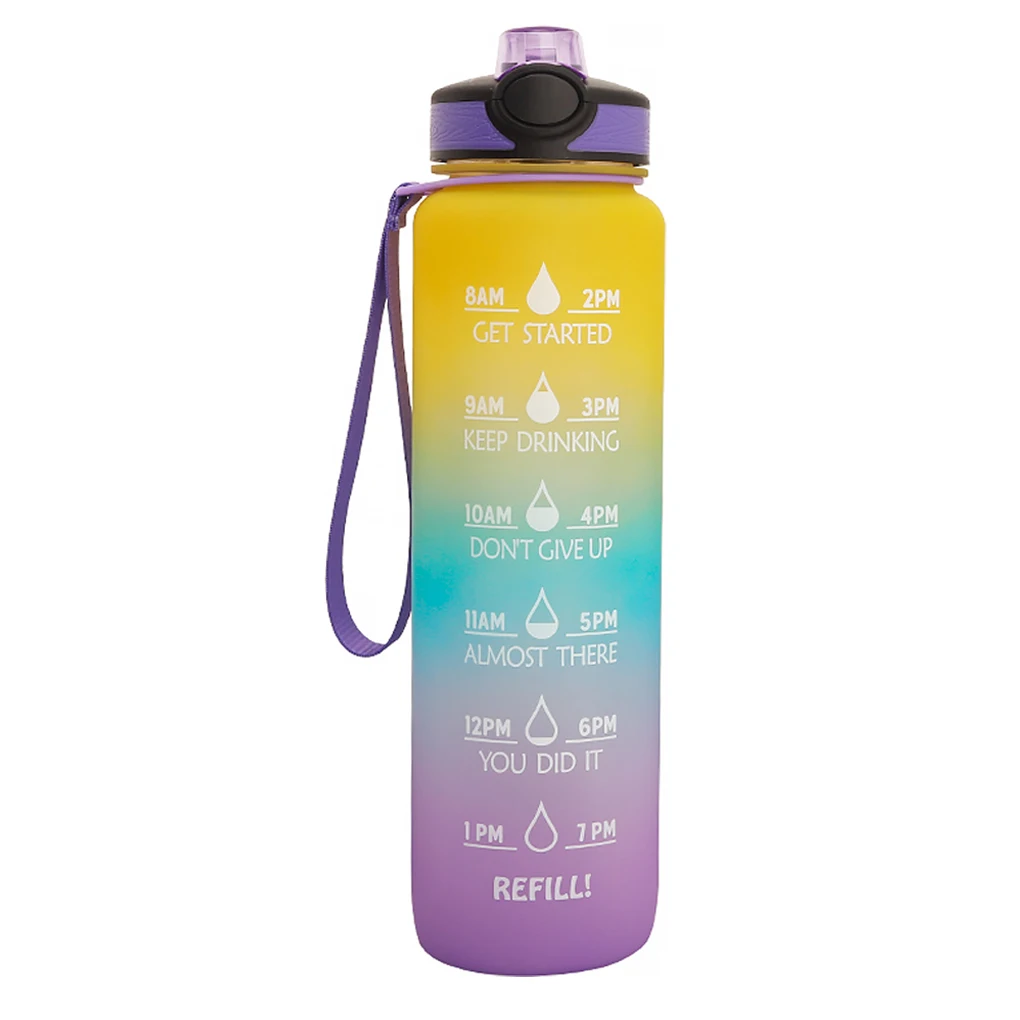 Water Bottle with Silicon Straw Drink Cup Supplies Yellow Blue Purple