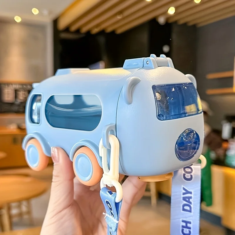 Kids Bear‑Shaped Water Bottle 500ml – Leak‑Proof Straw Cup with Shoulder Strap, Cute Bus Design - Image 5