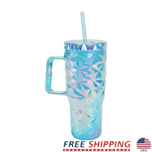 30oz BPA Free Plastic Tumbler with Handle Double Wall Insulation Textured Design Spill Resistant Lid Dishwasher Safe Outdoor