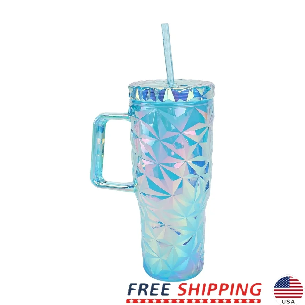 30oz BPA Free Plastic Tumbler with Handle Double Wall Insulation Textured Design Spill Resistant Lid Dishwasher Safe Outdoor