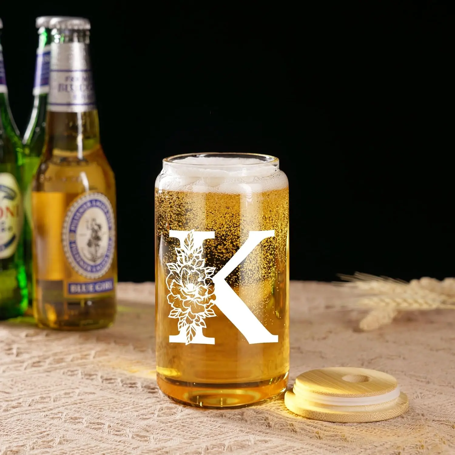 Coolife Initial Glass Cup 16 oz with Lid Straw Set Personalized Monogrammed for Iced Coffee Smoothie Beer Tumbler Gift for Her - Image 6