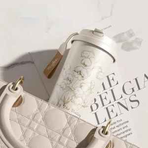 Lily Of The Valley Design Travel Portable Leakproof Coffee Cup Stainless Steel Insulated Bottle Cold Cup Handy Cup