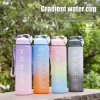 Sports Water Bottle Portable Gradient Color Water Cup Leakproof Gym Water Bottles With Handle And Straw Cup For Outdoor Travel