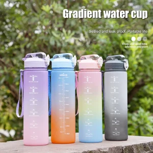 Sports Water Bottle Portable Gradient Color Water Cup Leakproof Gym Water Bottles With Handle And Straw Cup For Outdoor Travel