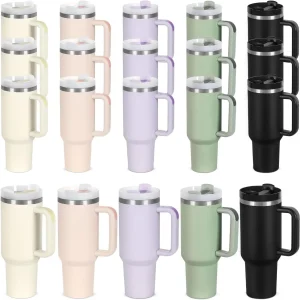 15-Pack 40 Oz Stainless Steel Vacuum Insulated Tumbler with Handle, Straw, and Spill-Proof Stopper