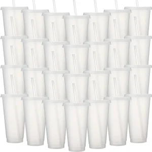60 Pack Glitter Plastic Tumbler with Straw & Lid, 24-27 oz Reusable Cups for Parties, Travel, Gifts
