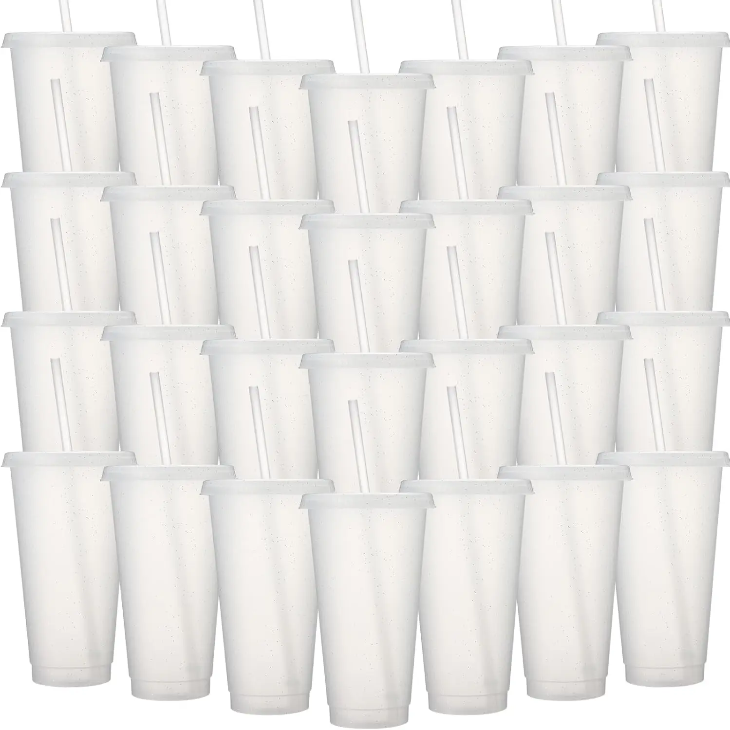 60 Pack Glitter Plastic Tumbler with Straw & Lid, 24-27 oz Reusable Cups for Parties, Travel, Gifts