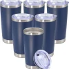 20 oz Double Wall Vacuum Insulated Tumbler with Lid, Stainless Steel Coffee Mug for Travel, Keeps Hot & Cold - Navy 6 Pack
