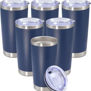 20 oz Double Wall Vacuum Insulated Tumbler with Lid, Stainless Steel Coffee Mug for Travel, Keeps Hot & Cold - Navy 6 Pack