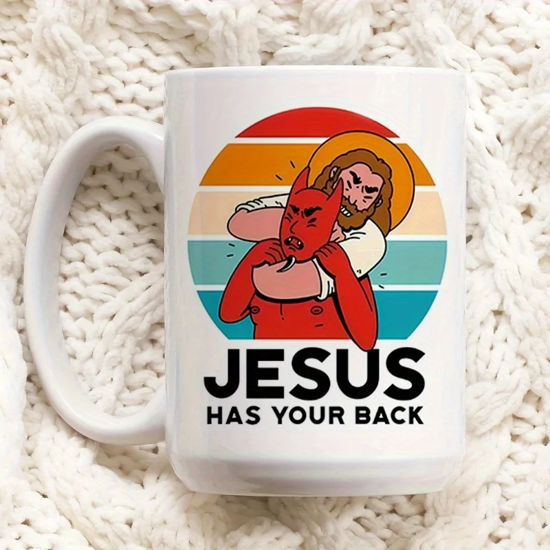 Jesus Has Your Back – Inspirational Ceramic Mug with Vintage Design, Perfect Gift for Faithful and Religious Supporters