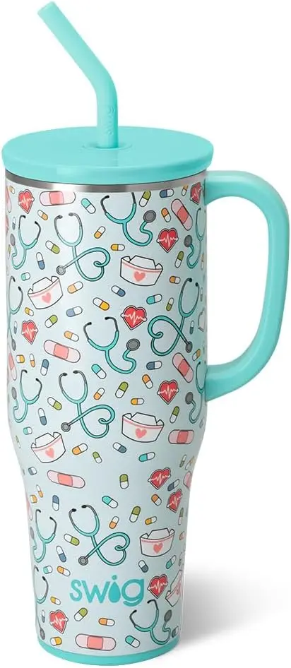 40oz Insulated Tumbler with Handle and Straw, Keeps Drinks Cold 24h/Hot 9h, Dishwasher Safe, Lightweight for Travel