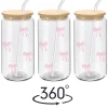 500ml Pink Bow Cute Glass Cups with Lids and Straw Tumbler Glass Cup for Iced Milk Coffee Smoothie Cocktail Matcha Juice Cup