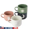 Stackable Ceramic Coffee Mug Set Celestial Sun Moon Designs Space Saving 11oz Mugs with Metal Stand Durable Kitchen Drinkware