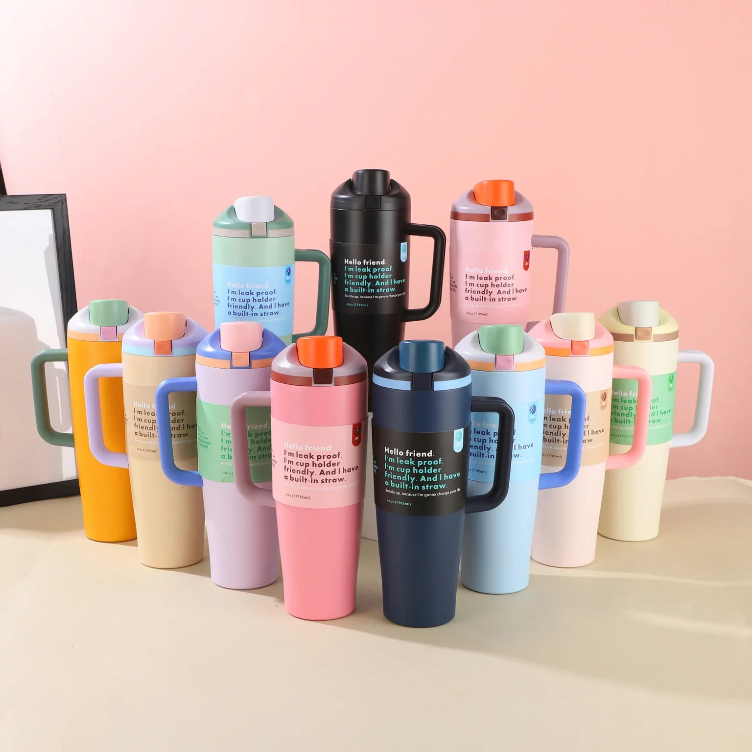 40 oz Tumbler with Handle and Straw | 100% Leakproof Insulated Water Bottle Tumbler with Lid | Made of Stainless