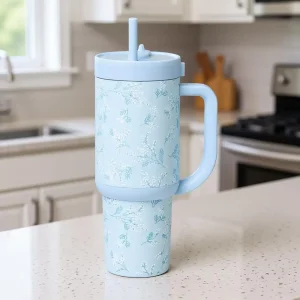 30 oz Tumbler with Handle & Retracting Straw | Reusable Insulated Stainless Steel Cup | Keeps Cold or Hot for 24 Hours | Cup Hol