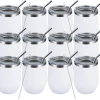 12-Pack Stainless Steel Wine Tumblers with Lids, Double-Wall Insulated for Cold/Hot Drinks, Travel Mug Set (White)