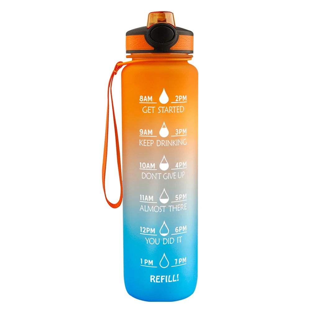 Water Bottle with Silicon Straw School Gym Drink Cup 32oz Toddlers Home Office Accessories Presents Orange Blue