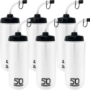 1 Liter BPA-Free Plastic Round Sports Water Bottle with Straw - 6 Pack