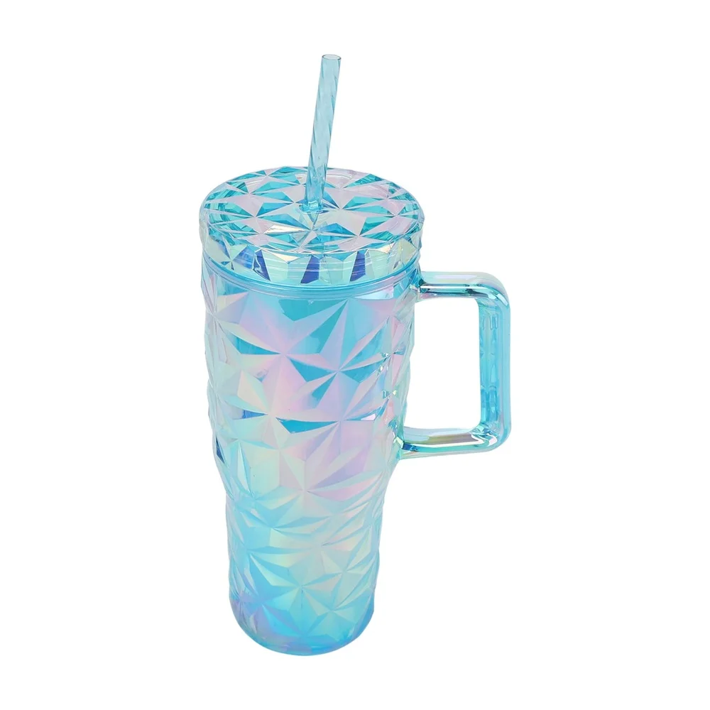 30oz BPA Free Plastic Tumbler with Handle Double Wall Insulation Textured Design Spill Resistant Lid Dishwasher Safe Outdoor - Image 5