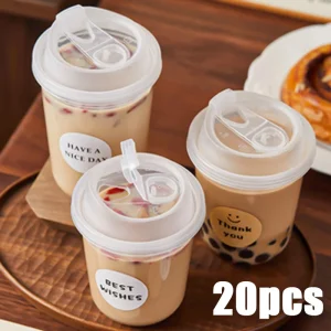 20pcs Disposable Thick Food-Grade PET Cups with Direct-Drink Lids Leak-Proof Heat-Resistant for Coffee Bubble Tea
