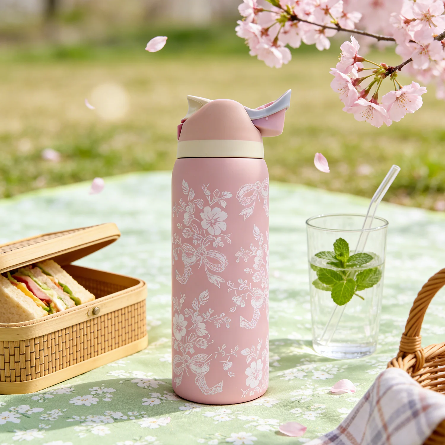 Owalaa Pink Lace Butterfly 32oz/945ml Stainless Steel Water Bottle with Straw Insulated Hot Cold for Leisure Work Sports Gift - Image 3