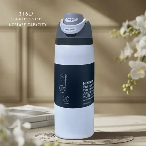 Owalaa white insulated stainless steel water bottle with straw,32oz,suitable for office workers,students,travel