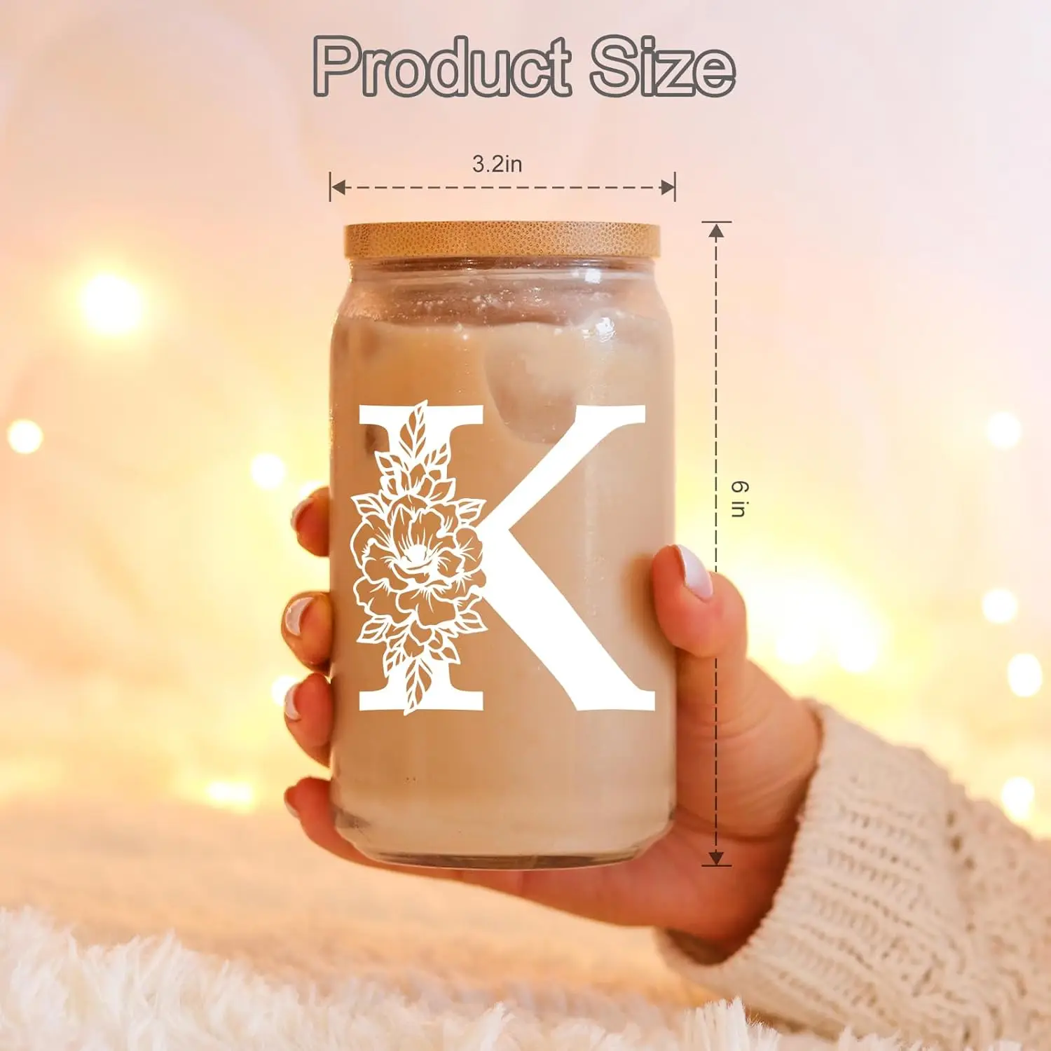 Coolife Initial Glass Cup 16 oz with Lid Straw Set Personalized Monogrammed for Iced Coffee Smoothie Beer Tumbler Gift for Her - Image 5