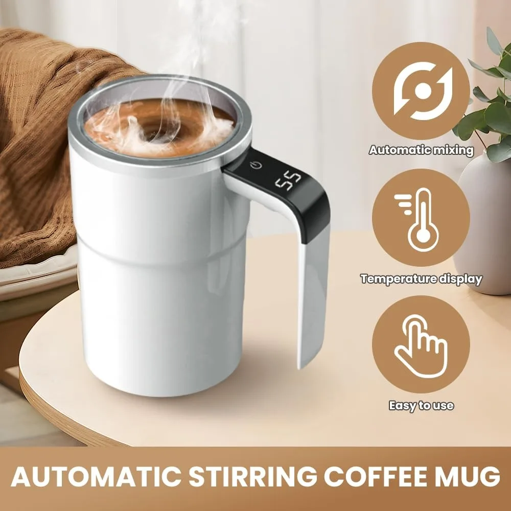 Self Stirring Mug, Rechargeable Auto Magnetic Coffee Mug with Digital Display, Mixing Cup for Milk/Cocoa at Office/Kitchen - Image 4