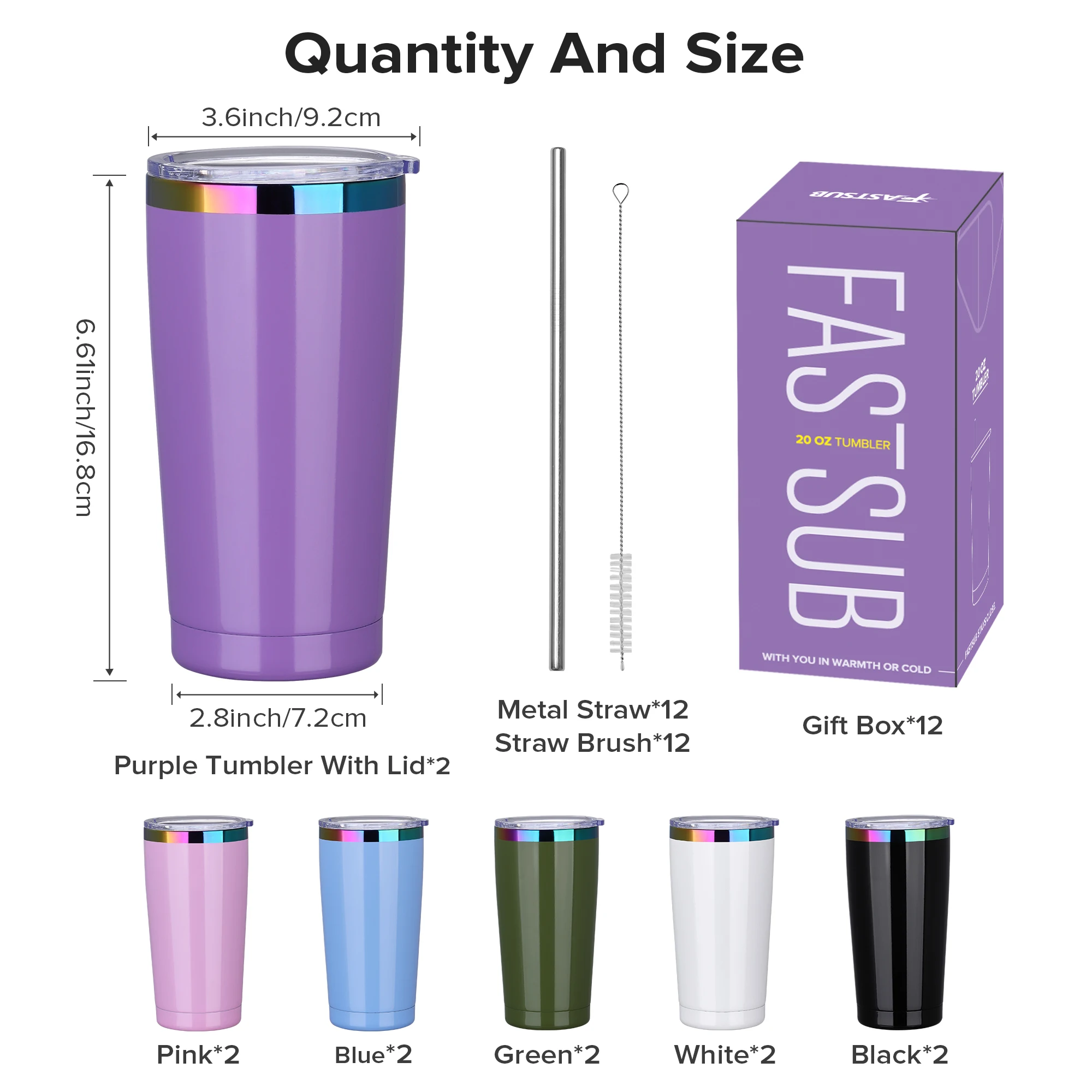 12 Pack 20 oz Stainless Steel Tumblers Bulk, Insulated Travel Cup with Lid,fit laser engraving,Car Cupholder(Assorted Colors) - Image 3