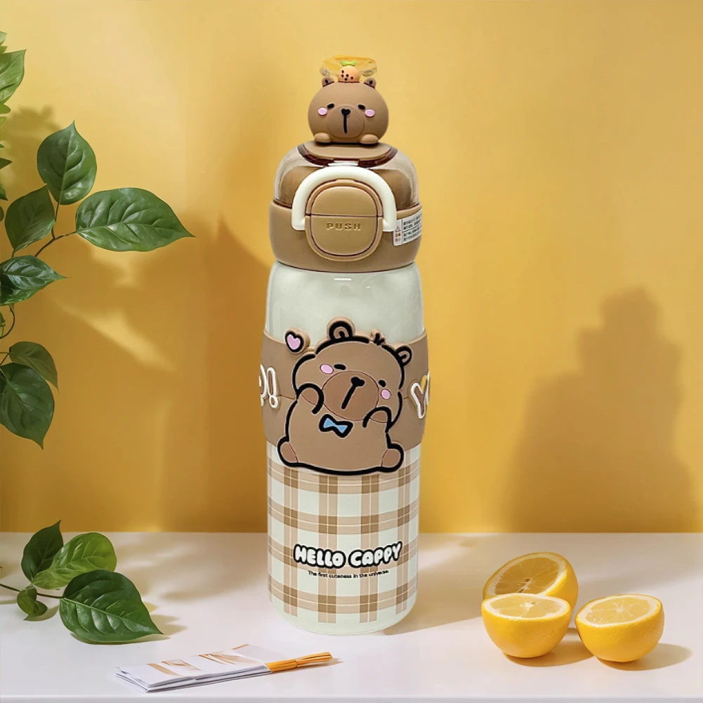 520ml Capybara Anime Kids Mug with Lid & Silicone Straw Kawaii Sports Water Bottle Vacuum Insulated Tumbler for Children - Image 4