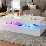 6ixens Lumi™ 47" LED High Gloss Coffee Table with Sliding Storage Drawers