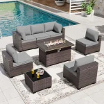 6ixens Haven™ 8-Piece Outdoor Patio Conversation Set with Fire Pit Table