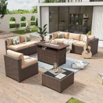 6ixens Haven™ 8-Piece Outdoor Patio Conversation Set with 44" Fire Pit Table