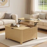 Modern Fluted Lift-Top Coffee Table with Hidden Storage – Natural Oak
