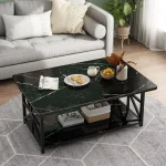 Modern Black 2-Tier Coffee Table with Storage Shelf